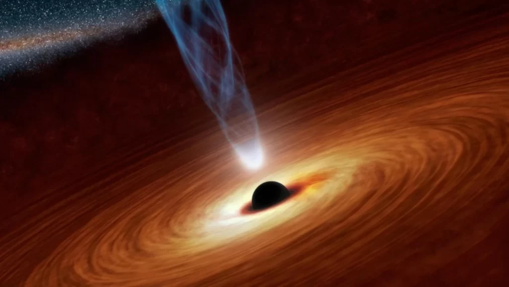 Un illustrazione di un buco nero da dove scaturirebbero i bosoni