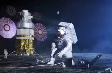 Il render mostra un astronauta sulla superficie della Luna