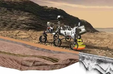 Un illustrazione grafica del rover Perseverance che ha catturato le immagini radar del suolo di Marte