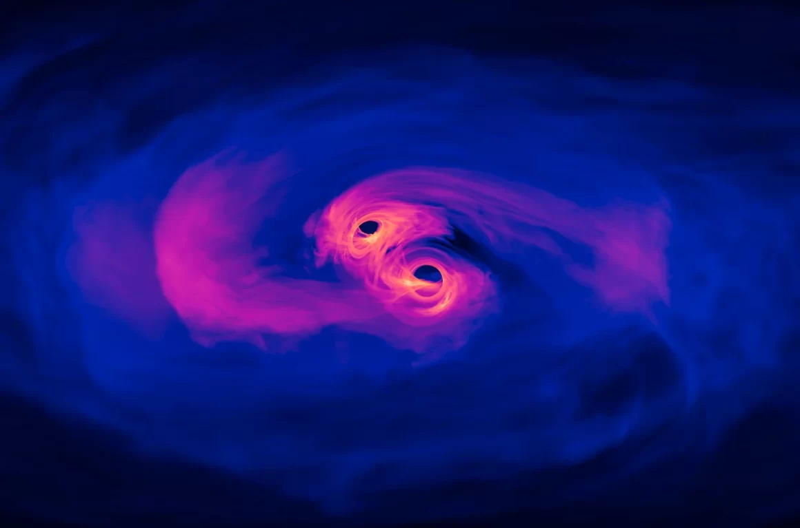 Una simulazione di scontro fra due buchi neri supermassicci
