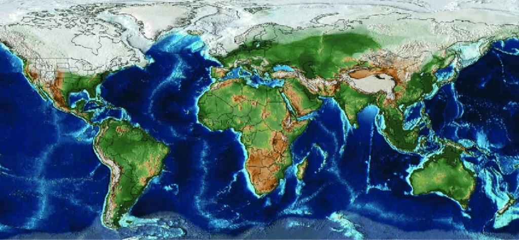 La mappa del pianeta durante l'ultima era glaciale.
