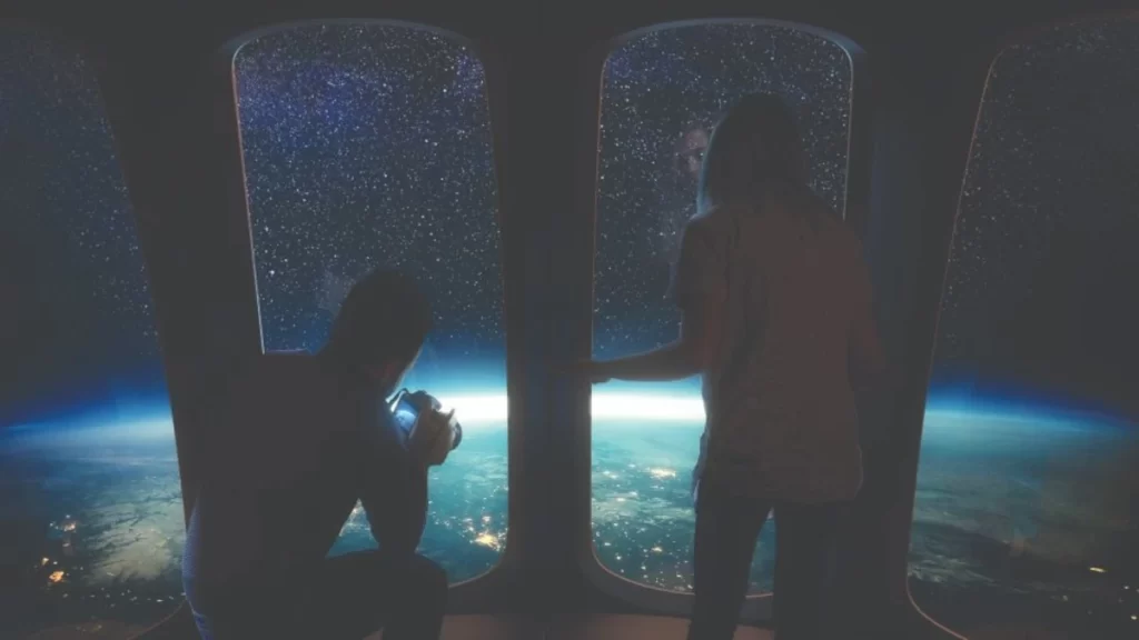 Un immagine di fantasia della futura vista dall'interno della mongolfiera Spaceship Neptune.