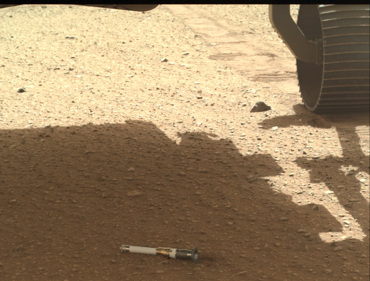 Perseverance releases the first rock sample as a backup for the future Mars Sample Return mission, which will bring them back to Earth.