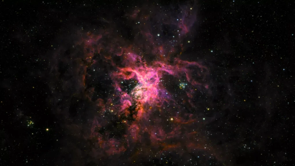 La Nebulosa Tarántula capturada por el Telescopio de Imágenes de Globos de Presión Super (SuperBIT) después de su primer lanzamiento el 16 de abril de 2023.