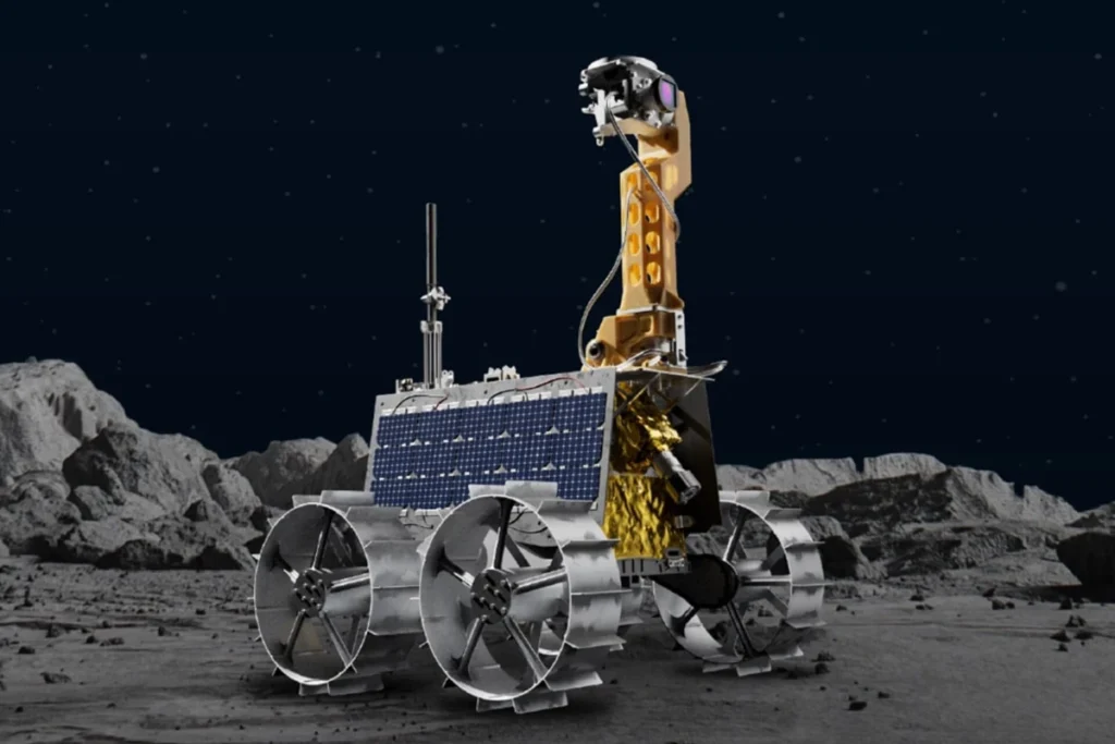 Rappresentazione artistica del rover Rashid degli Emirati Arabi Uniti, che avrebbe dovuto schierarsi sulla Luna.