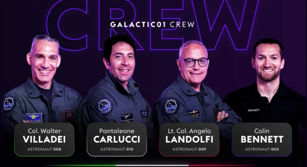 La compagnia Virgin Galactic ha organizzato per il 29 Giugno il primo volo commerciale Galactic 01 che ospita tre passeggeri italiani