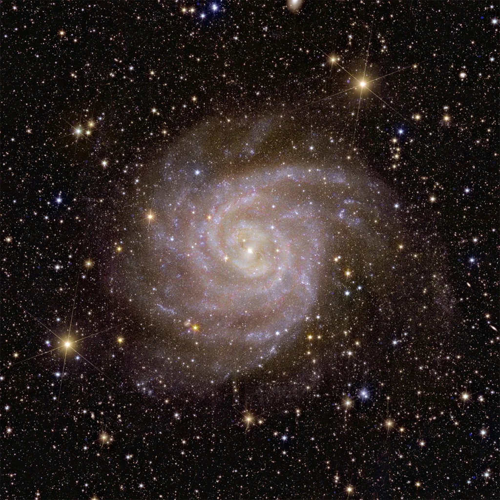 The spiral galaxy IC 342 resides about 10.7 million light-years from Earth. If it weren't obscured by the Milky Way, it would be one of the brightest objects in the sky Credit: ESA