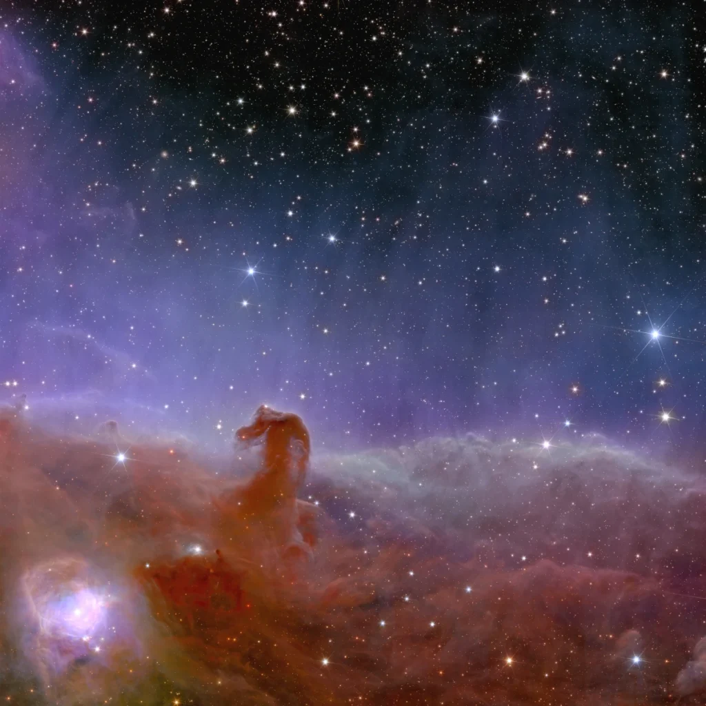 The clouds around the Horsehead Nebula have already dissipated. The Horsehead's pillar will fall apart in another 5 million years. Credit: ESA