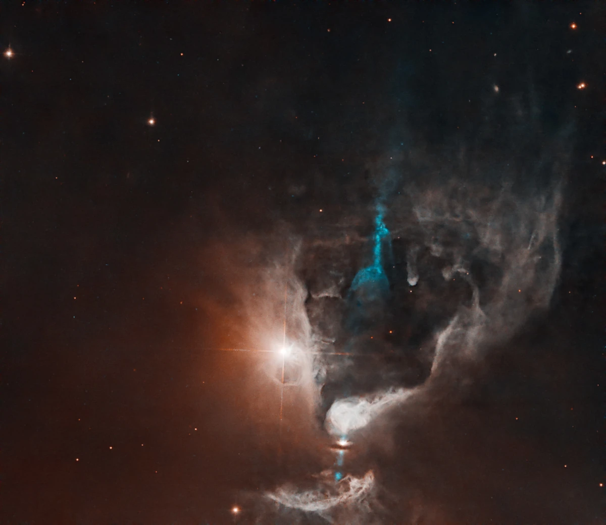 Il telescopio spaziale Hubble ha scoperto una giobane stella, FS TAU B, nel sistema Fs Tau, con il suo getto azzurro e disco protostellare